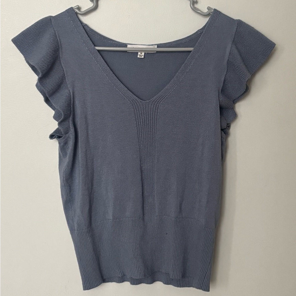 Hooked Up by IOT Charcoal Ruffle Sleeve Blouse